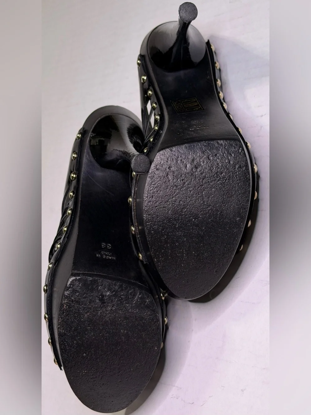 Vintage Versace Medusa Patent Leather Wooden Platform Mules Y2K Black EU 38